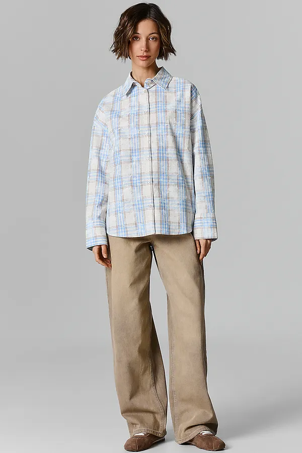 Рубашка женская MARK FORMELLE, бежево -голубая клетка - фото 2