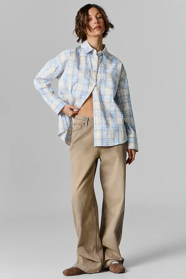 Рубашка женская MARK FORMELLE, бежево -голубая клетка - фото 2