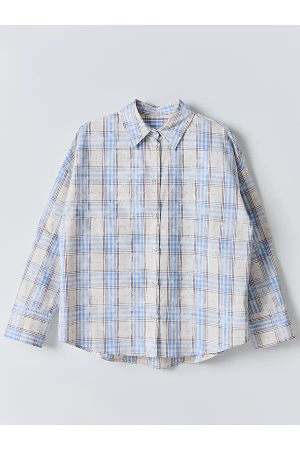 Рубашка женская MARK FORMELLE, бежево -голубая клетка - фото 2