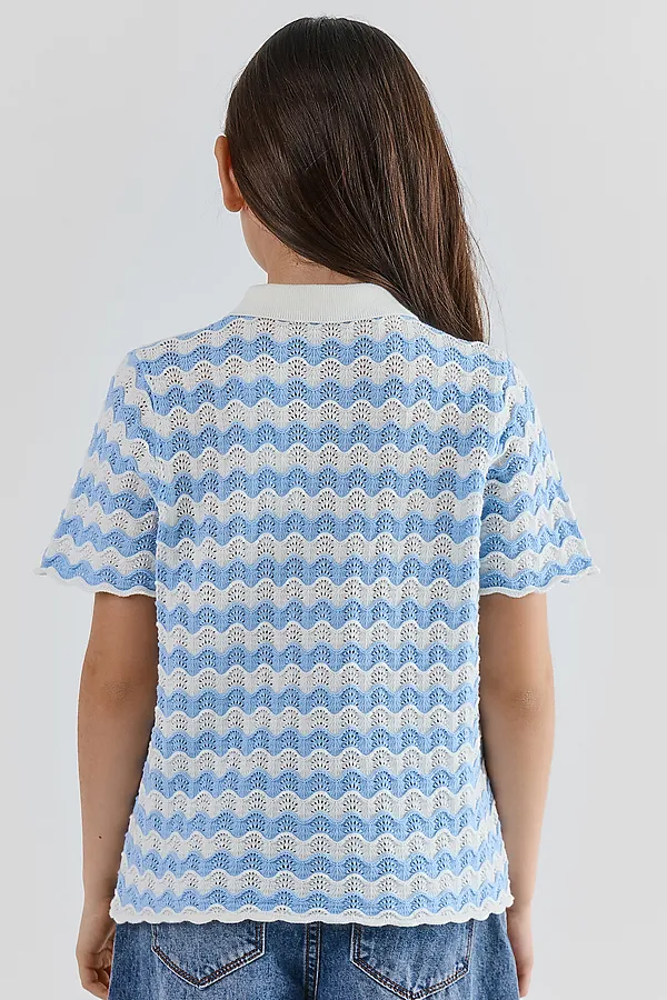 Поло для девочек MARK FORMELLE, бело -голубая волна - фото 2