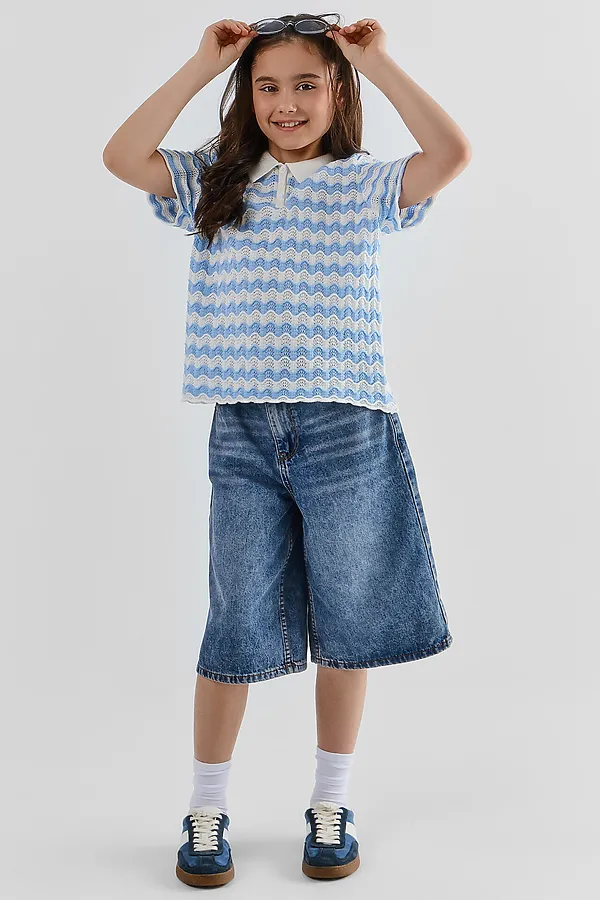 Поло для девочек MARK FORMELLE, бело -голубая волна - фото 2