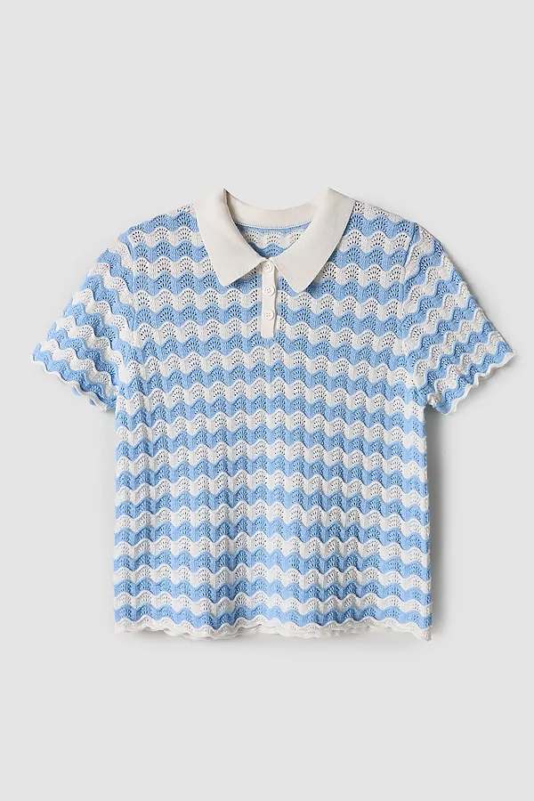 Поло для девочек MARK FORMELLE, бело -голубая волна - фото 2