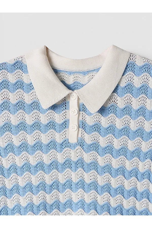 Поло для девочек MARK FORMELLE, бело -голубая волна - фото 2