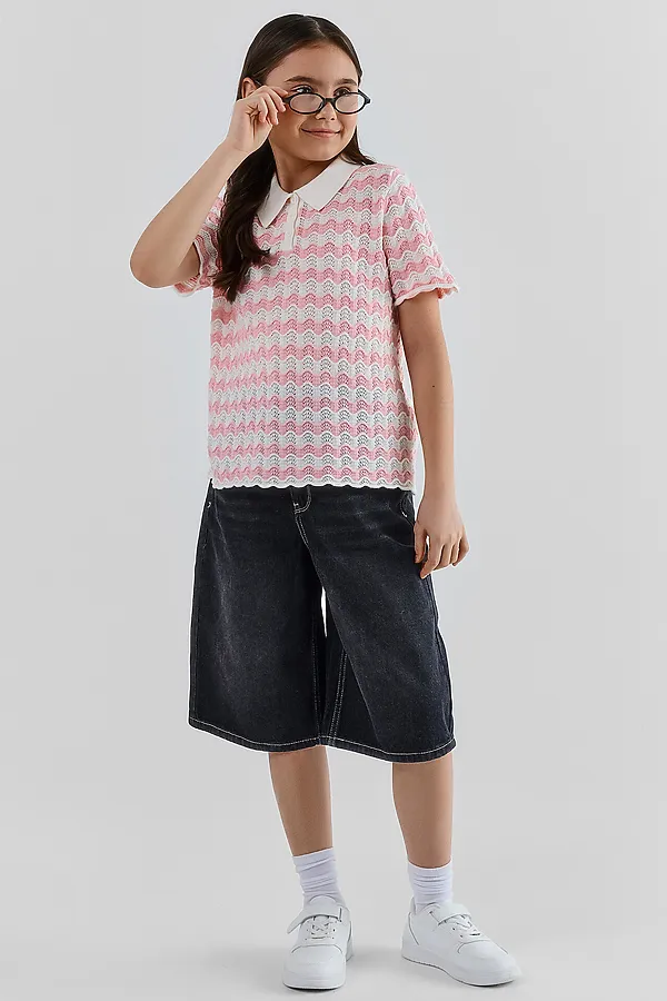 Поло для девочек MARK FORMELLE, бело -розовая волна - фото 2