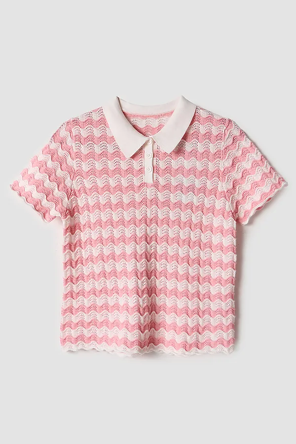 Поло для девочек MARK FORMELLE, бело -розовая волна - фото 2