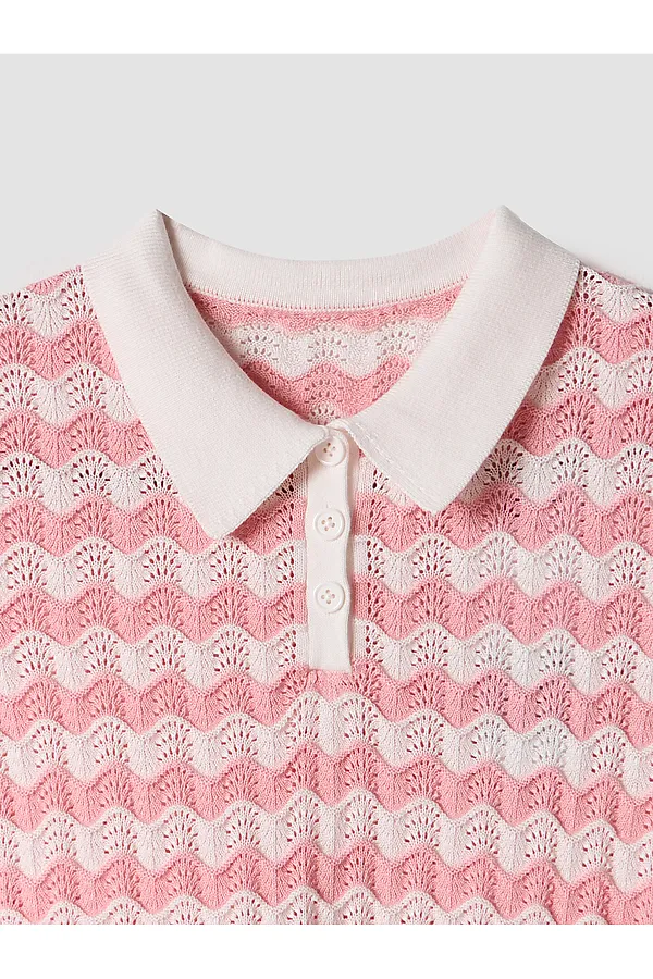 Поло для девочек MARK FORMELLE, бело -розовая волна - фото 2