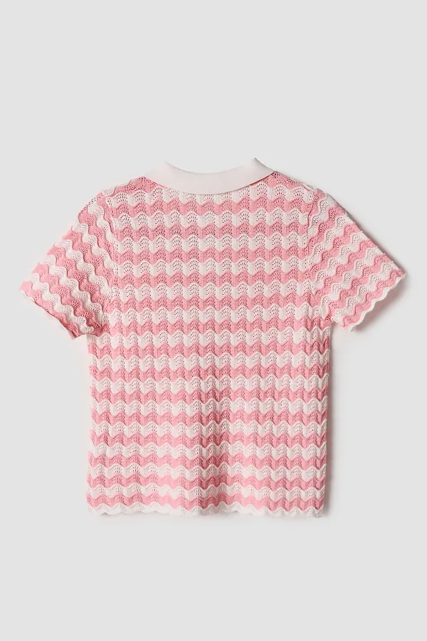 Поло для девочек MARK FORMELLE, бело -розовая волна - фото 2