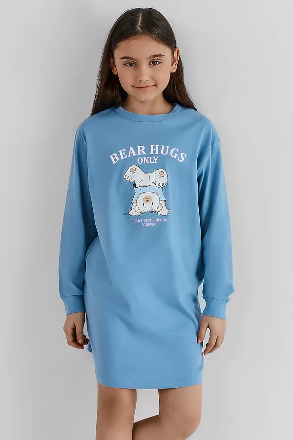 Сорочка ночная для девочек MARK FORMELLE, сине -голубой +печать - фото 2