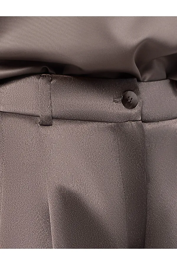 Брюки-палаццо из струящегося сатина VILATTE, кофейный - фото 2