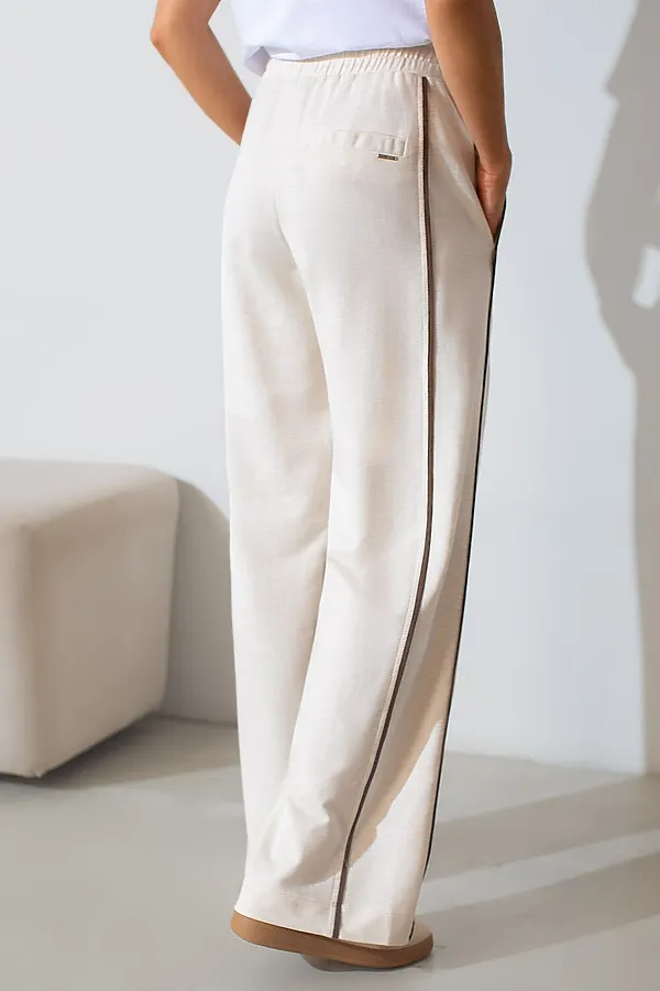 Прямые брюки с лампасами из эластичного футера двухнитки без начеса VILATTE, овсяный меланж - фото 2