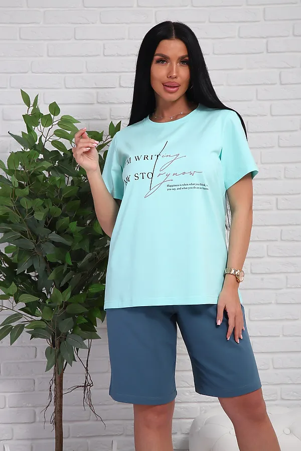 Костюм с шортами 1107 НАТАЛИ, бирюзовый - фото 2