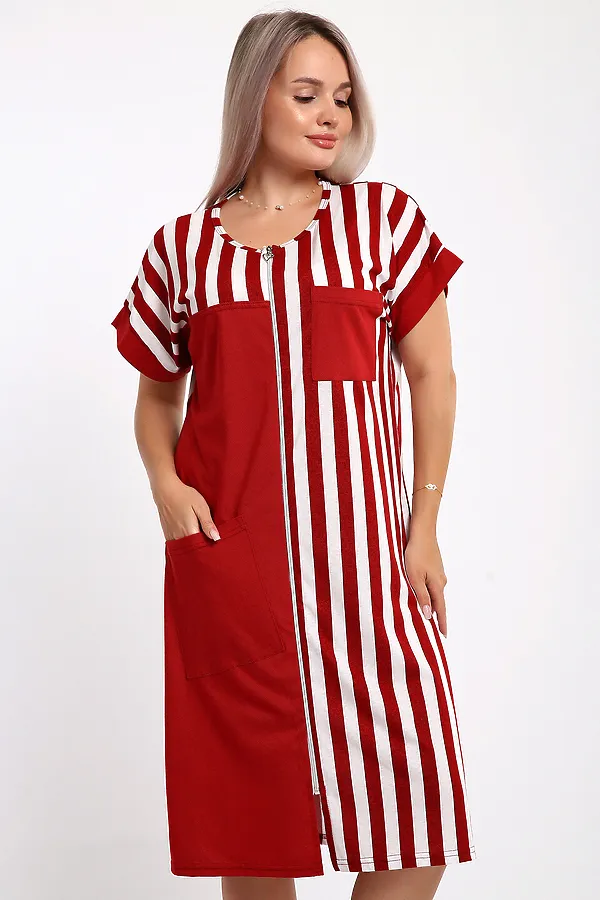 Халат 521 Полоска НАТАЛИ, красный - фото 2