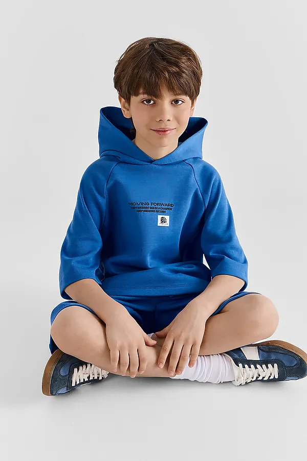 Комплект для мальчиков (худи, шорты) MARK FORMELLE, синий океан +печать - фото 2