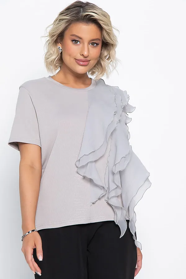 Блуза праздничная Риана ХИТ LADY TAIGA, серо-бежевая - фото 2