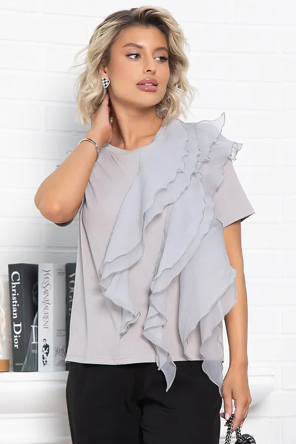 Блуза праздничная Риана ХИТ LADY TAIGA, серо-бежевая - фото 2