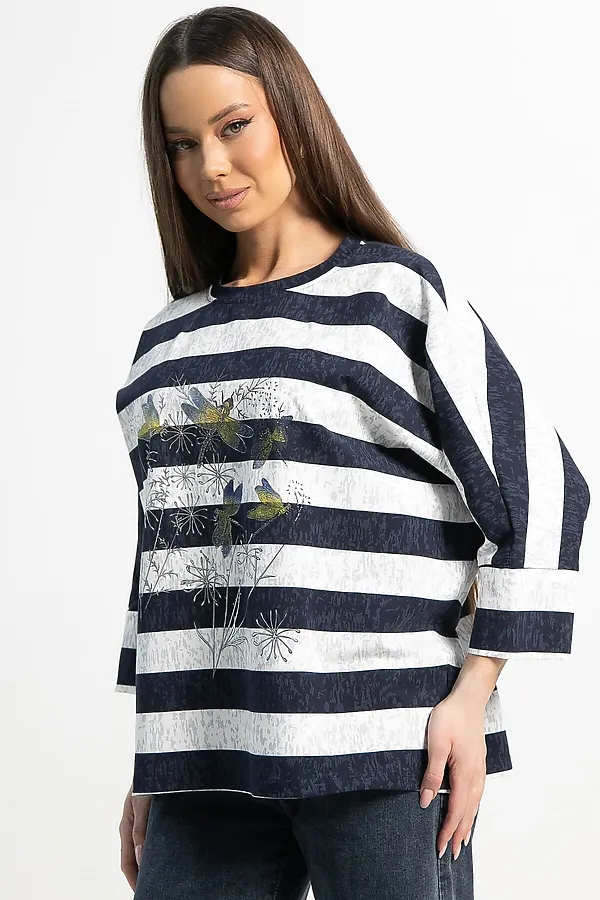 Блуза Серебряный полет LADY TAIGA, бело-синяя - фото 2