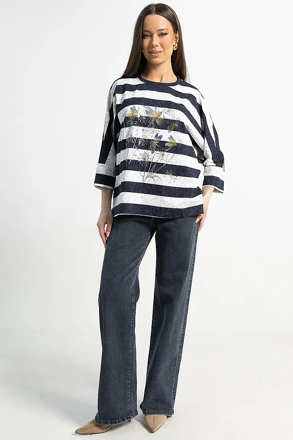 Блуза Серебряный полет LADY TAIGA, бело-синяя - фото 2