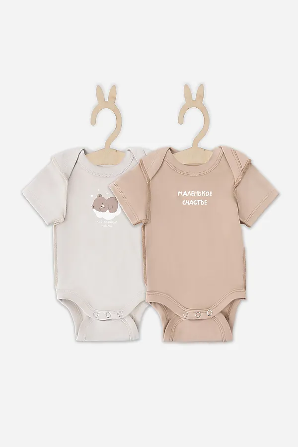 Боди детское (2шт.) MARK FORMELLE, серо-коричневый +бежевый +печать - фото 2