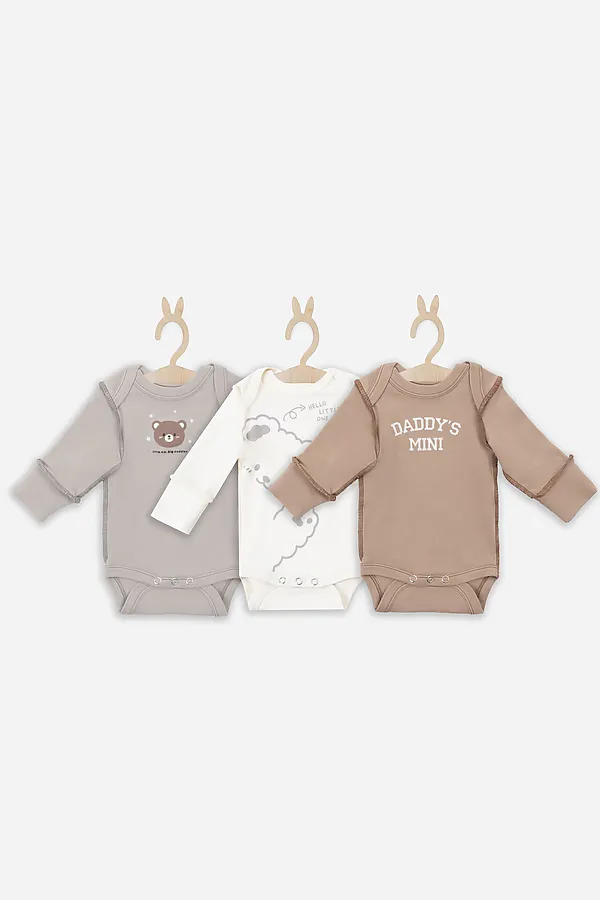 Боди детское (3шт.) MARK FORMELLE, молочный +серо-коричневый +бежевый +печать - фото 2