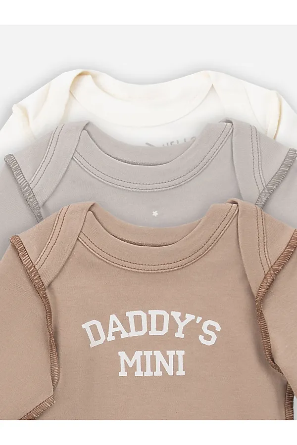 Боди детское (3шт.) MARK FORMELLE, молочный +серо-коричневый +бежевый +печать - фото 2