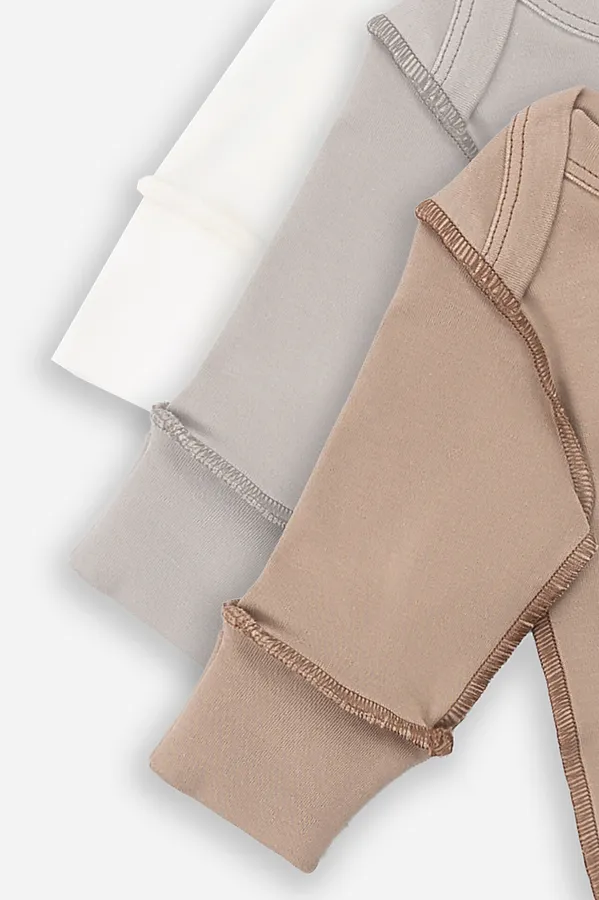 Боди детское (3шт.) MARK FORMELLE, молочный +серо-коричневый +бежевый +печать - фото 2