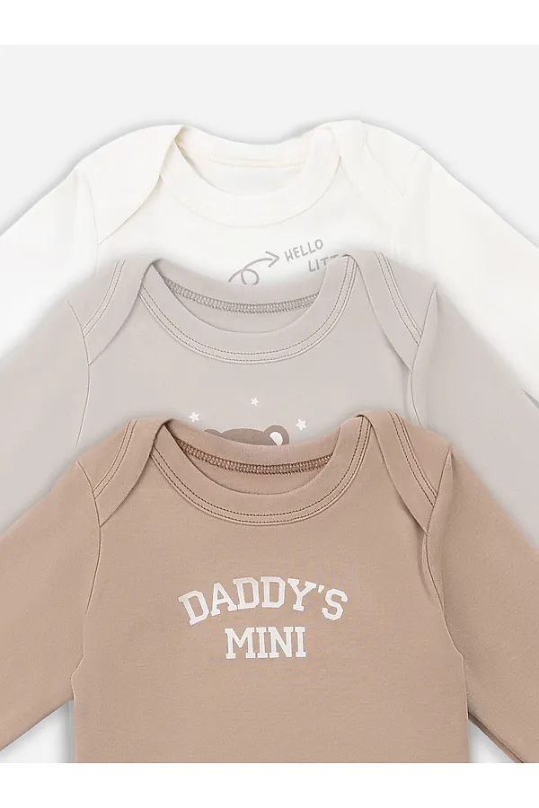 Боди детское (3шт.) MARK FORMELLE, молочный +серо-коричневый +бежевый +печать - фото 2