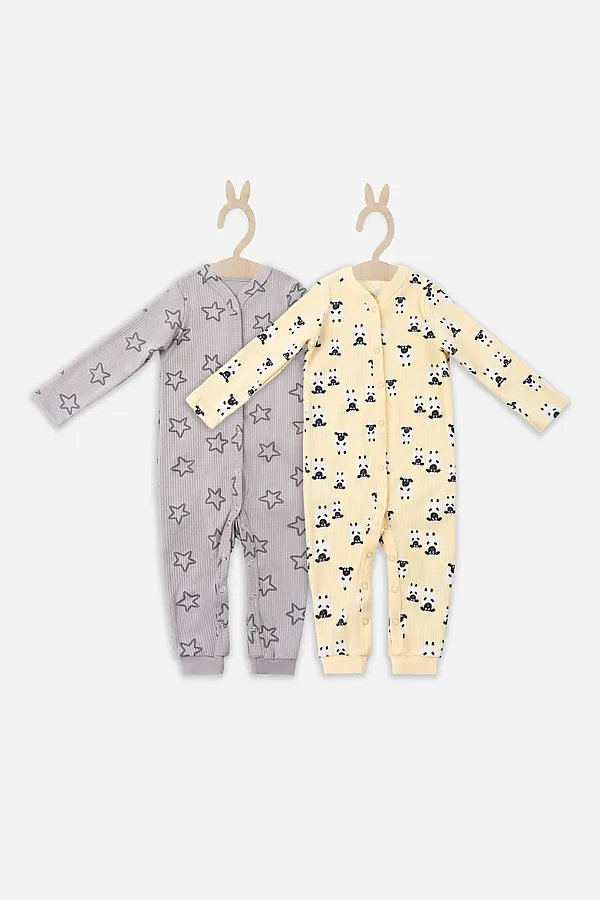 Комбинезон нательный детский (2шт.) MARK FORMELLE, барашки на абрикосовом +звездочки на сером - фото 2