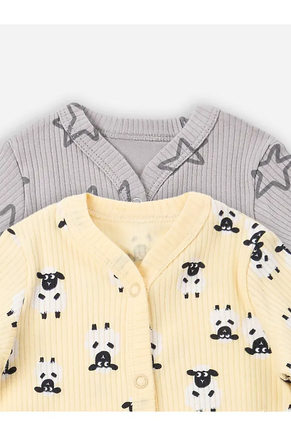 Комбинезон нательный детский (2шт.) MARK FORMELLE, барашки на абрикосовом +звездочки на сером - фото 2