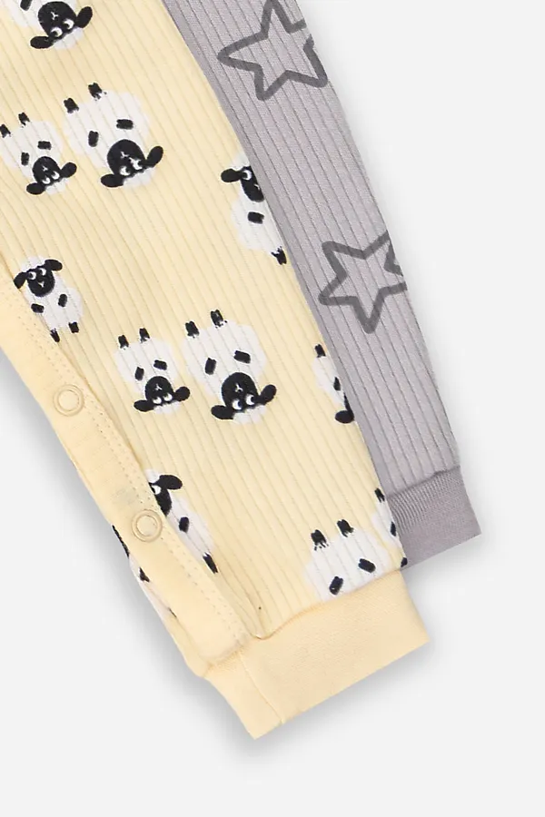 Комбинезон нательный детский (2шт.) MARK FORMELLE, барашки на абрикосовом +звездочки на сером - фото 2