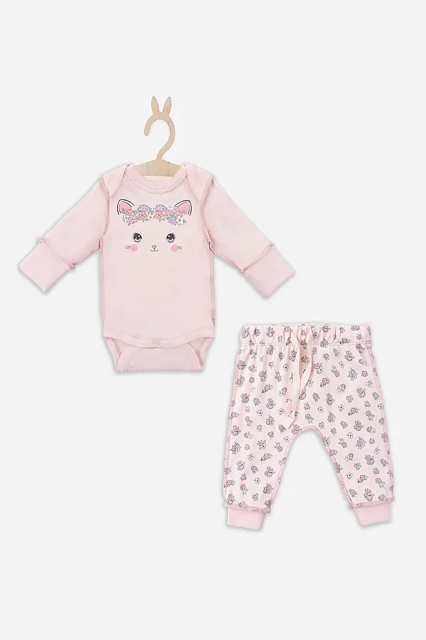 Комплект детский (боди, ползунки) MARK FORMELLE, розовый +цветочки на розовом - фото 2