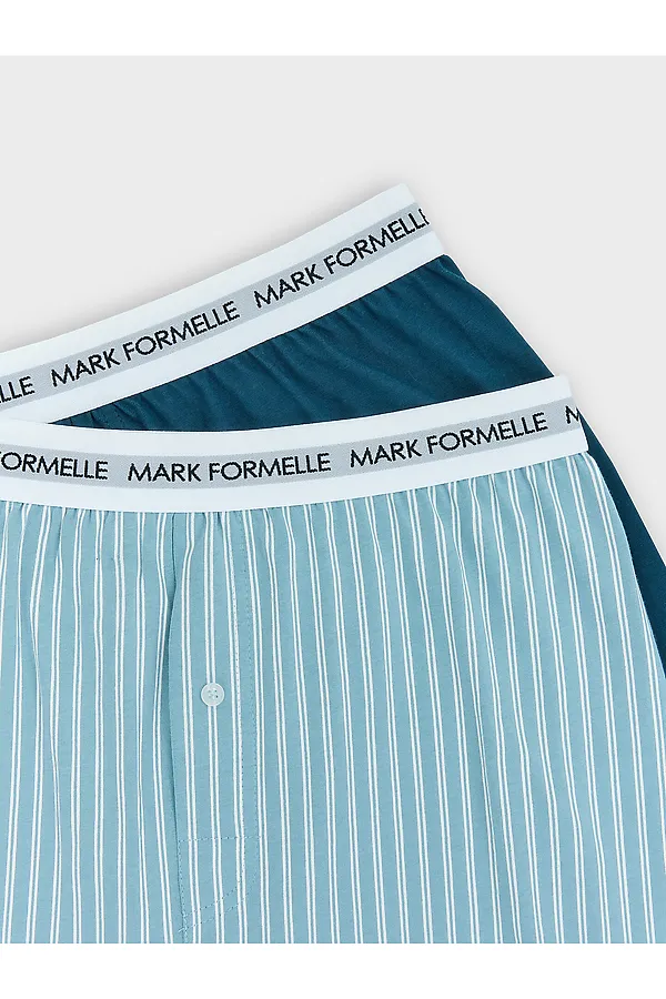 Трусы мужские (2шт) MARK FORMELLE, белая полоска на полыни +морская волна - фото 2