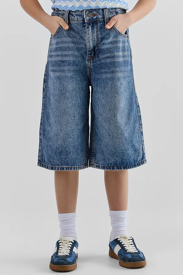 Бермуды джинсовые для девочек MARK FORMELLE, синий +тинт - фото 2