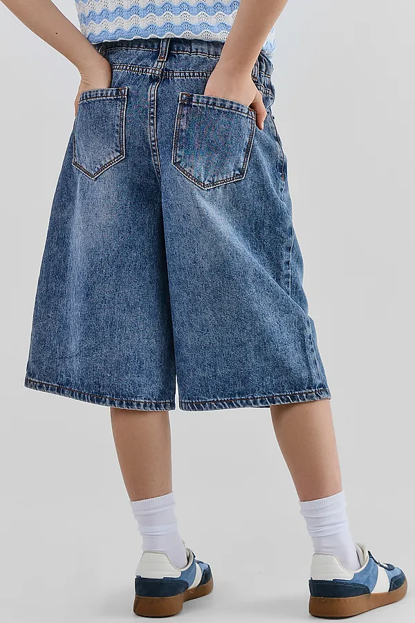 Бермуды джинсовые для девочек MARK FORMELLE, синий +тинт - фото 2