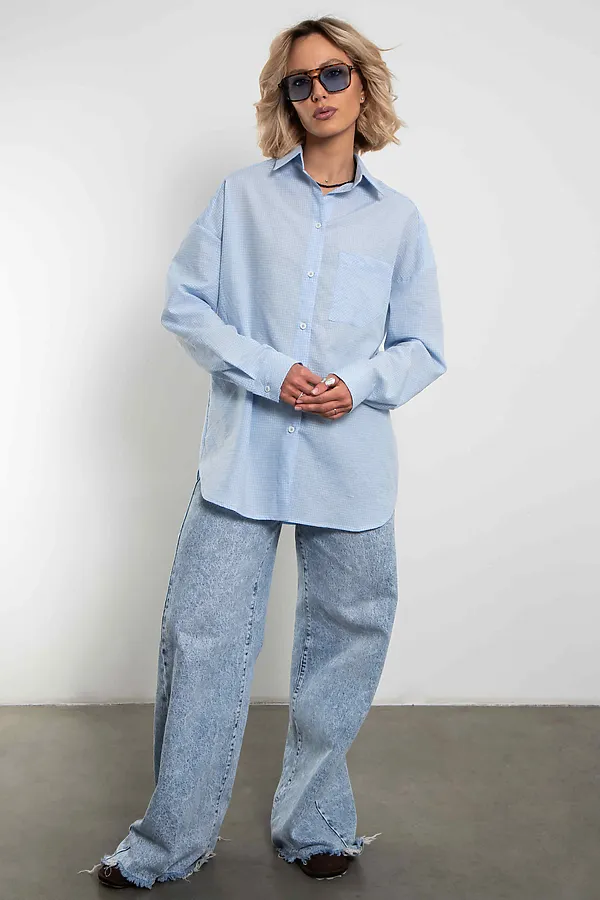  Рубашка Модная клеточка голубого цвета KOSMOS, голубой - фото 2