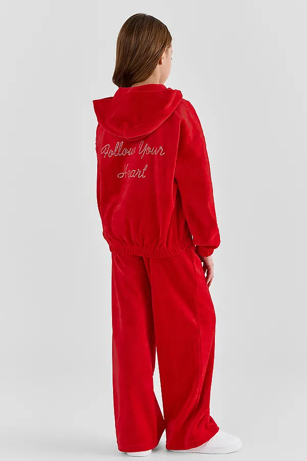 Комплект для девочек (толстовка, брюки) MARK FORMELLE, спелая вишня +печать - фото 2