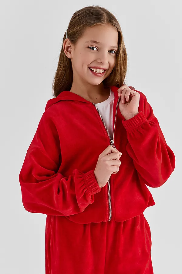 Комплект для девочек (толстовка, брюки) MARK FORMELLE, спелая вишня +печать - фото 2