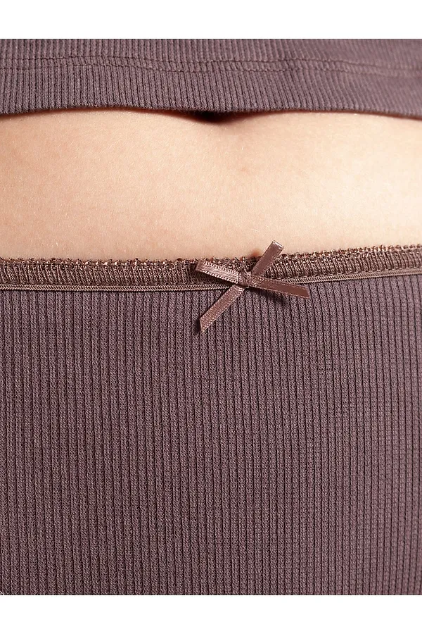 Трусы слипы со средней посадкой из фактурного трикотажа в рубчик VILATTE, кофе - фото 2