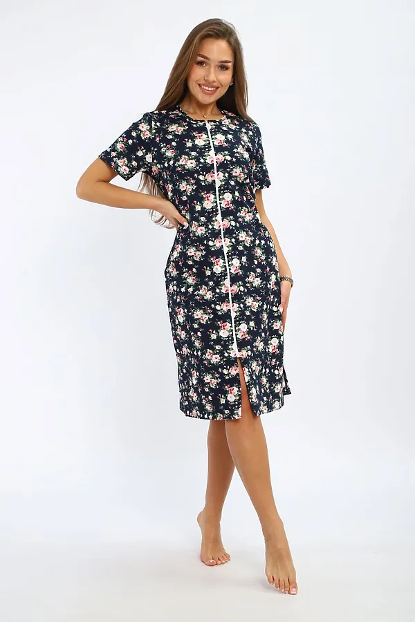 Халат ПХДЖ НАТАЛИ, синий, розы - фото 2