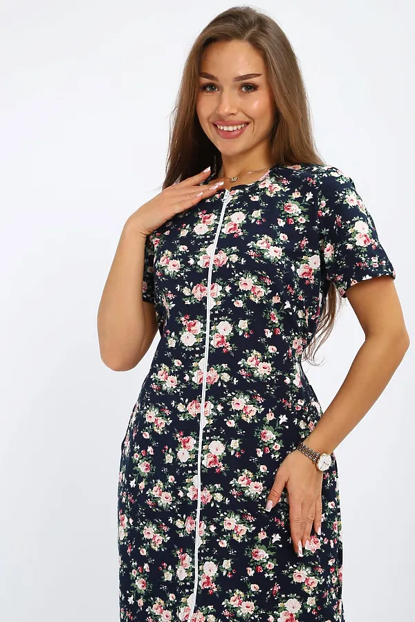 Халат ПХДЖ НАТАЛИ, синий, розы - фото 2