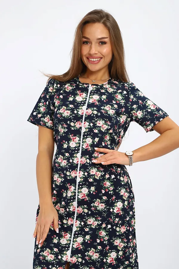 Халат ПХДЖ НАТАЛИ, синий, розы - фото 2