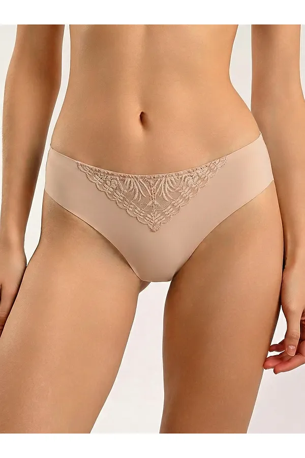 Трусы слипы с кружевом INDEFINI, бежевый - фото 2