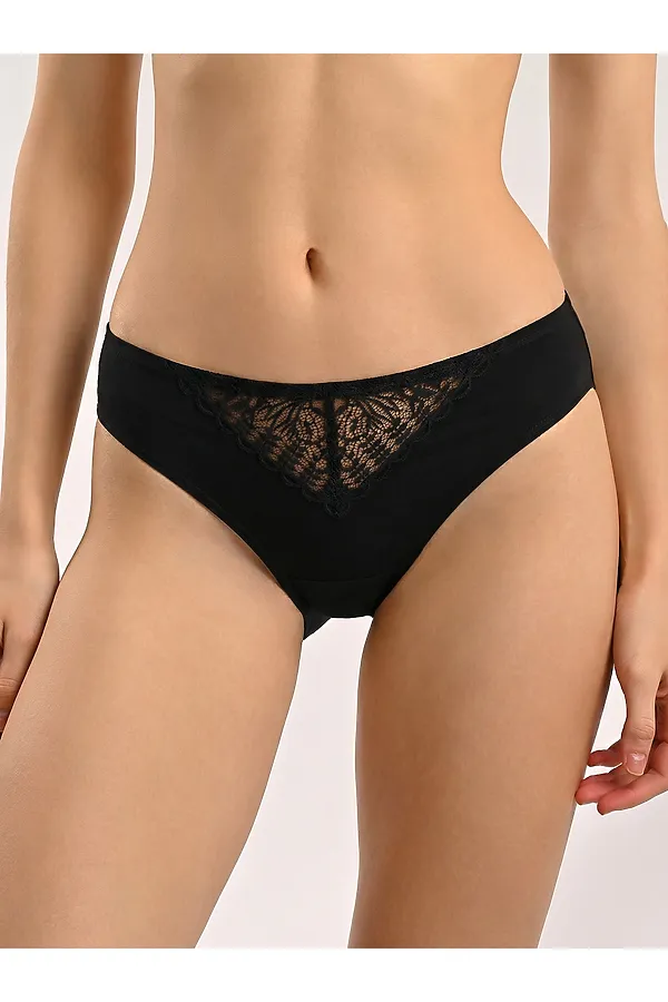 Трусы слипы с кружевом INDEFINI, черный - фото 2