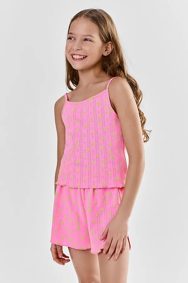 Комплект для девочек (топ, шорты) MARK FORMELLE, цветочки на розовом - фото 2