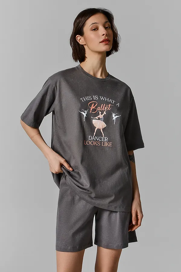 Комплект женский (джемпер, шорты) MARK FORMELLE, потертость на сером +печать - фото 2