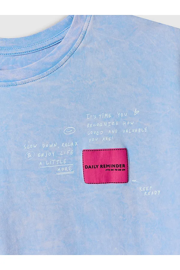 Футболка женская MARK FORMELLE, acid wash безмятежно -голубой +печать - фото 2