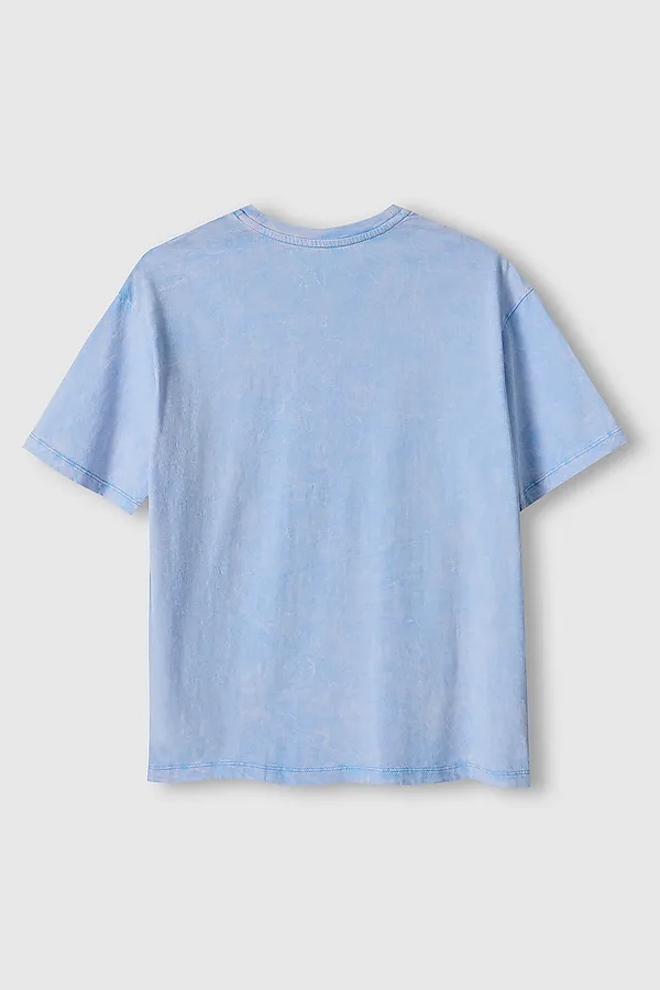 Футболка женская MARK FORMELLE, acid wash безмятежно -голубой +печать - фото 2