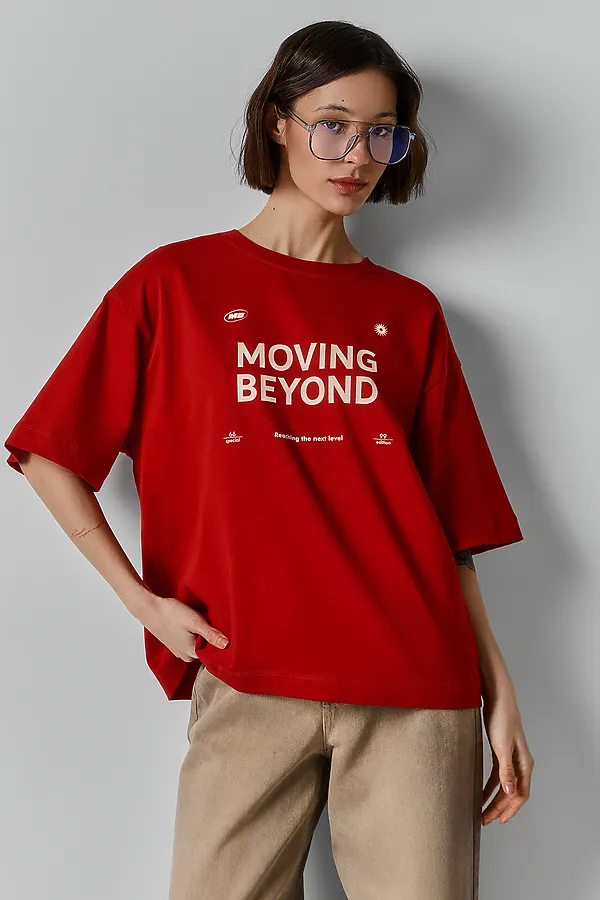 Футболка женская MARK FORMELLE, красная лава +печать - фото 2