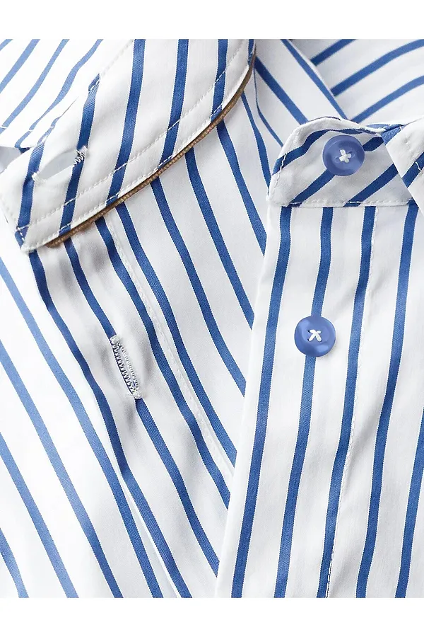 Блузка свободного силуэта в полоску из эластичного хлопка VILATTE, белый-синий - фото 2