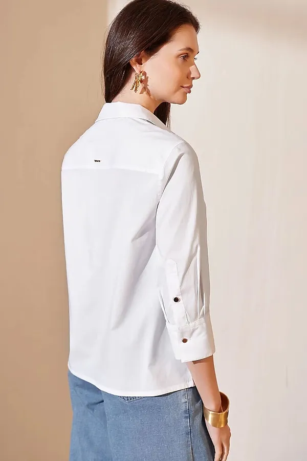 Блузка свободного силуэта с рукавом 3/4 из эластичного хлопка VILATTE, белый - фото 2