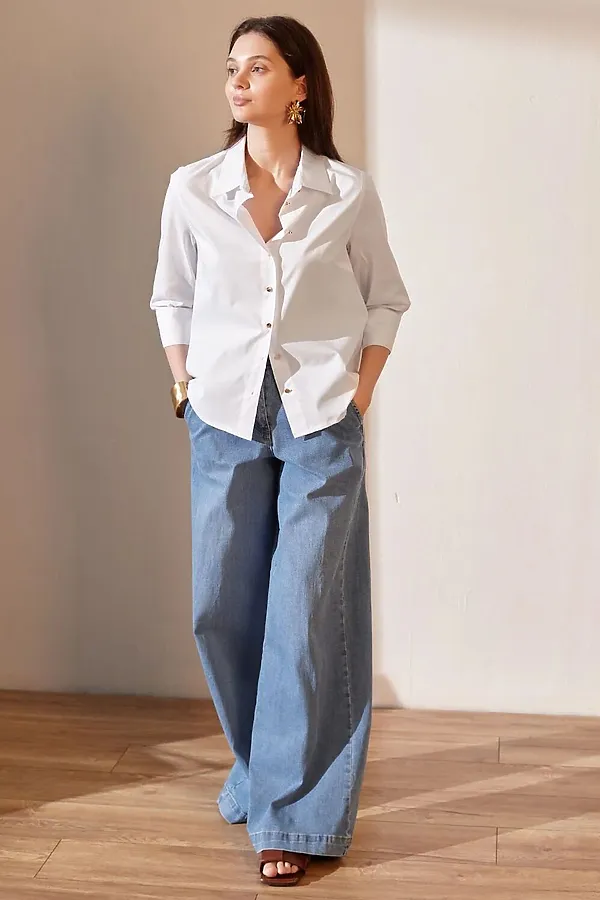 Блузка свободного силуэта с рукавом 3/4 из эластичного хлопка VILATTE, белый - фото 2